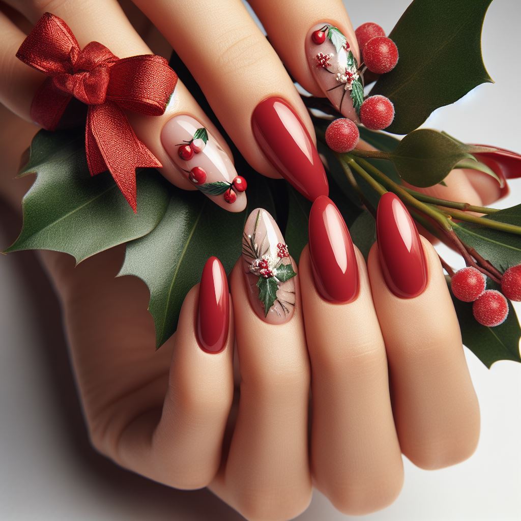 Mistletoe nail designs christmas nails green and red