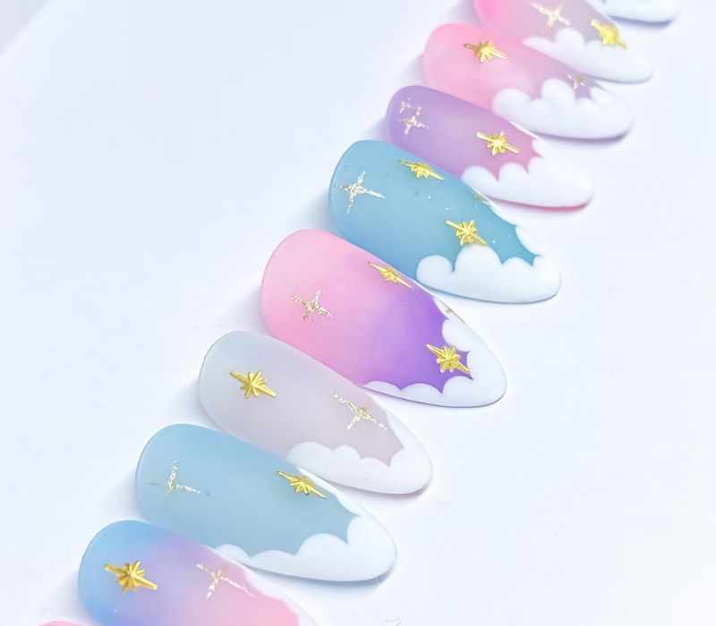 Kawaii Nails Cute Pastel Cloud Press on Nails