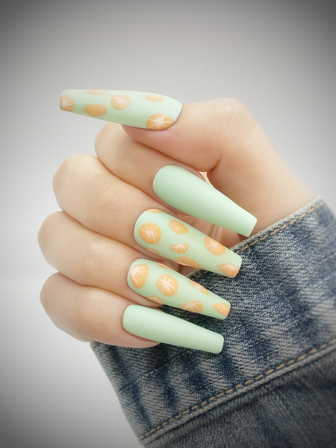 Orange Press on Nails Green Nails Fruit