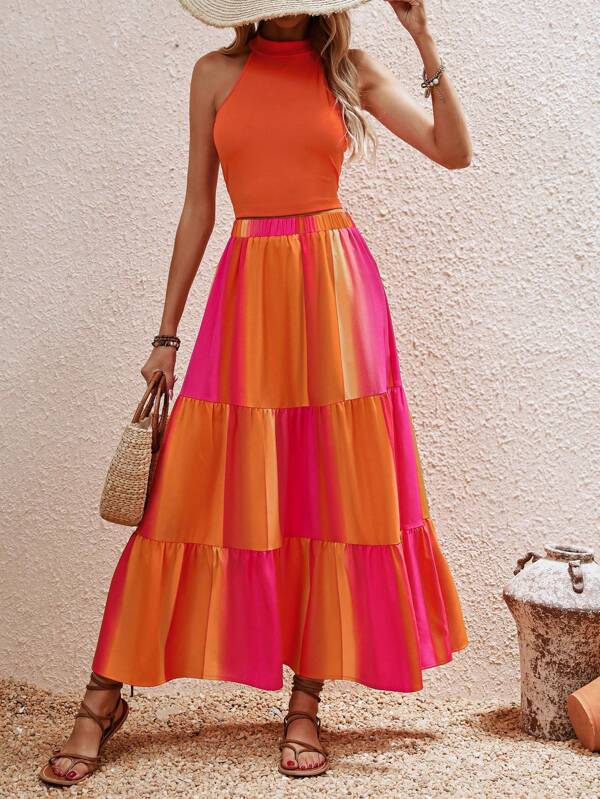 Farm Rio Warm Color Blocking Maxi Dress dupes