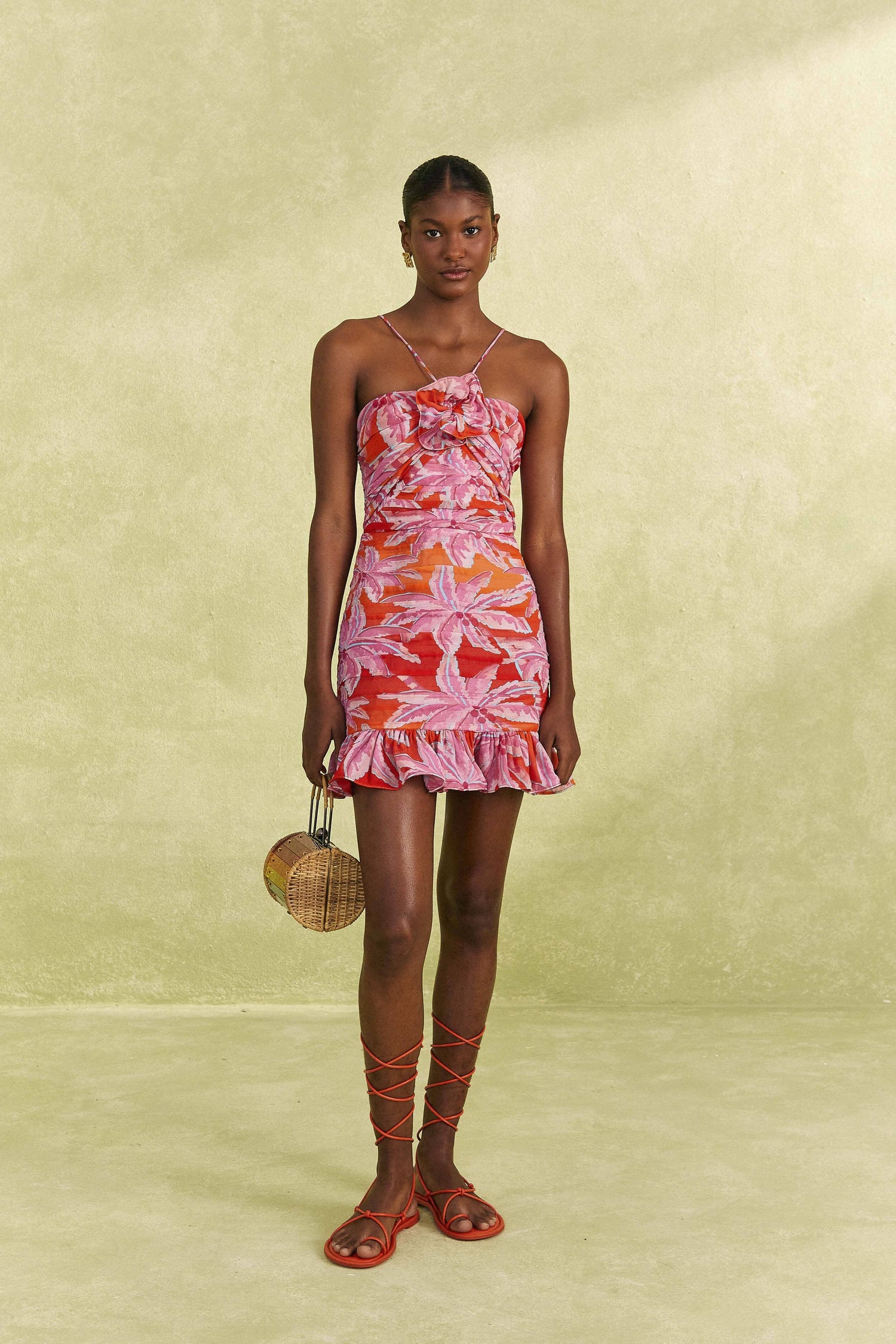 Farm Rio Red Coconut Tree Mini Dress