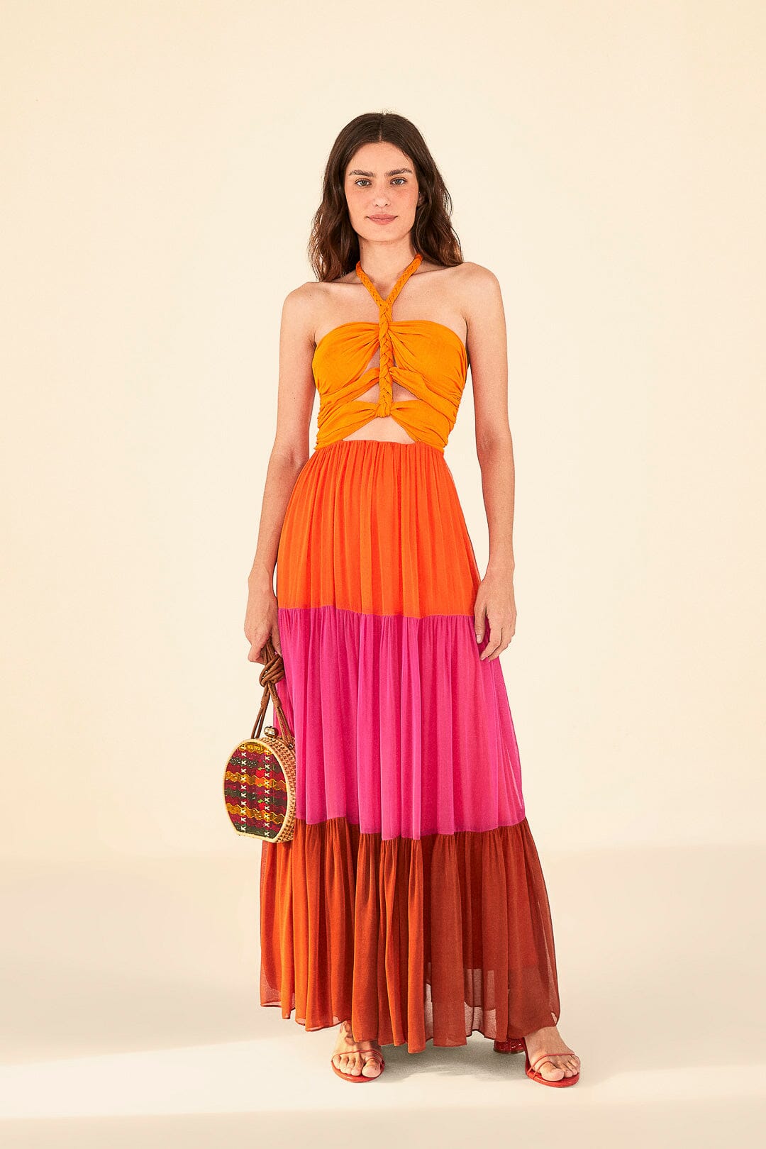 Farm Rio Warm Color Blocking Maxi Dress