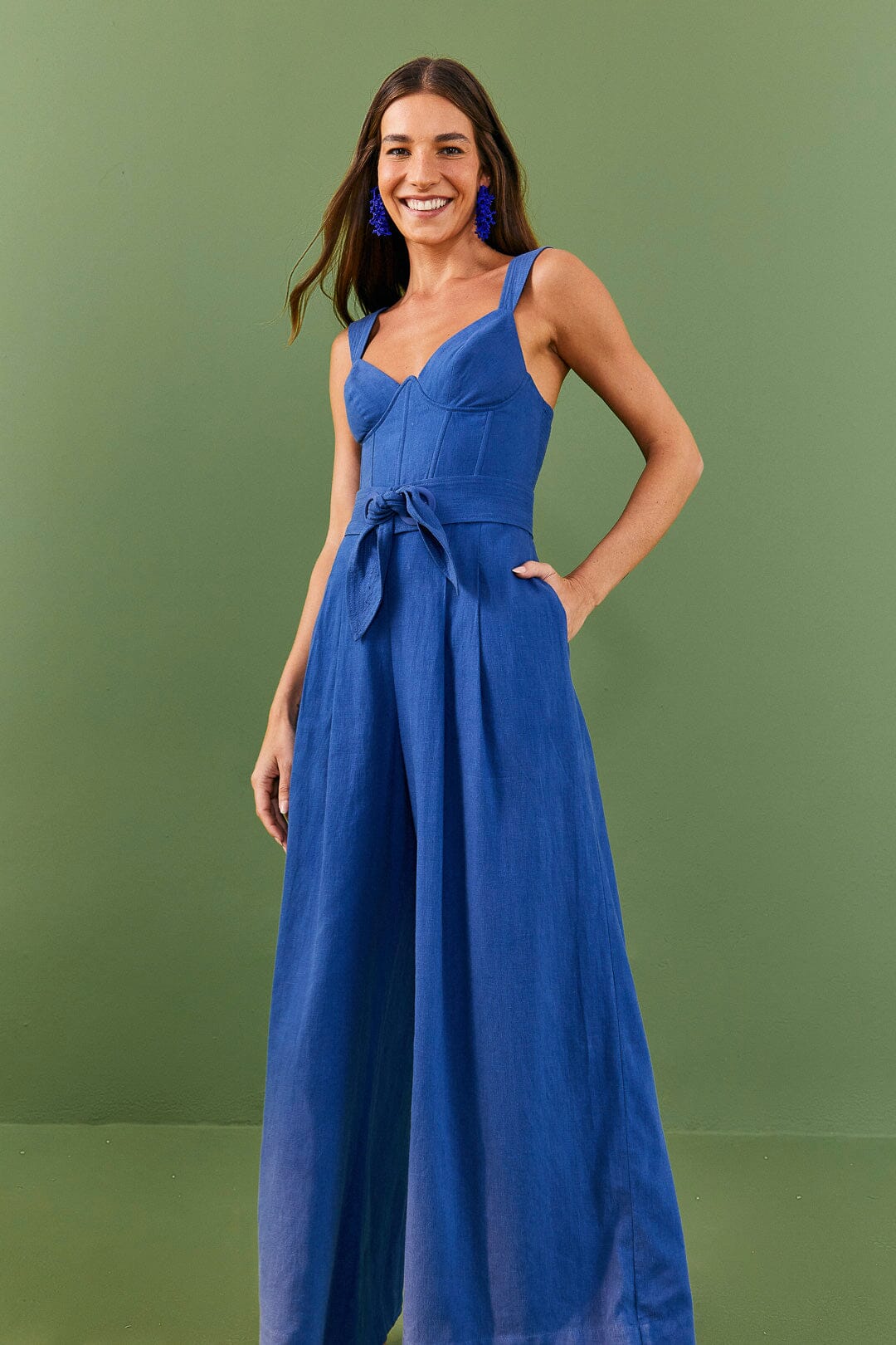 Farm Rio Dark Blue Belted Jumpsuit