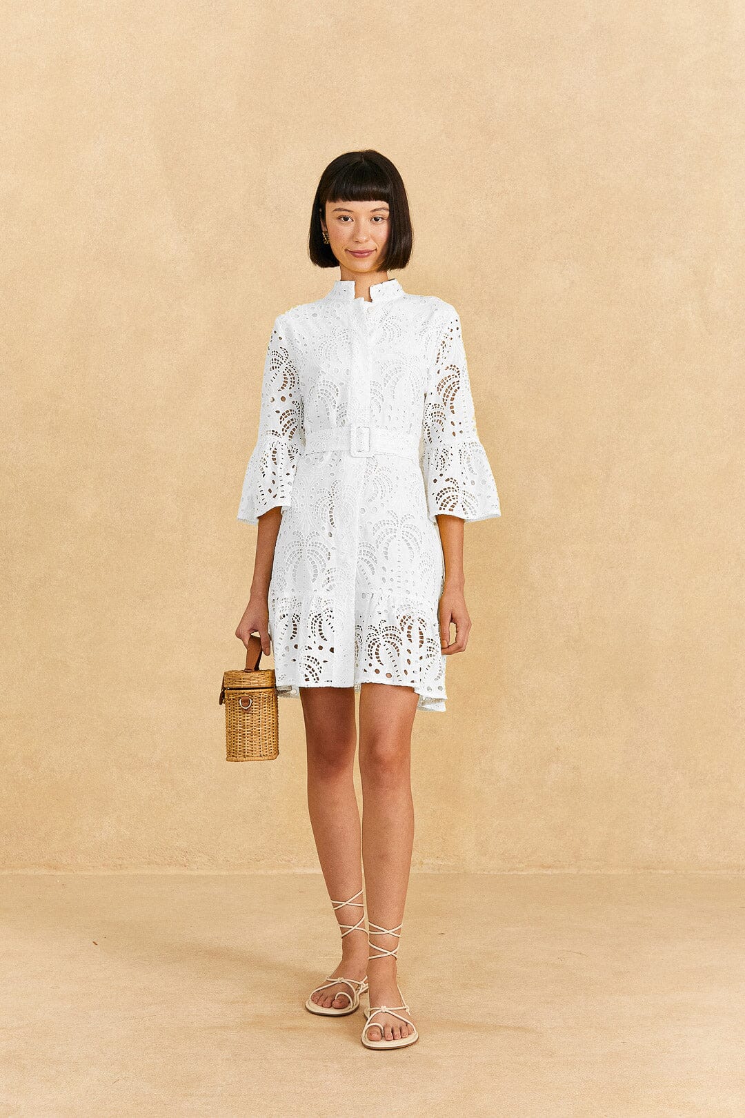 Farm Rio Off-White Palm Tree Mini Dress