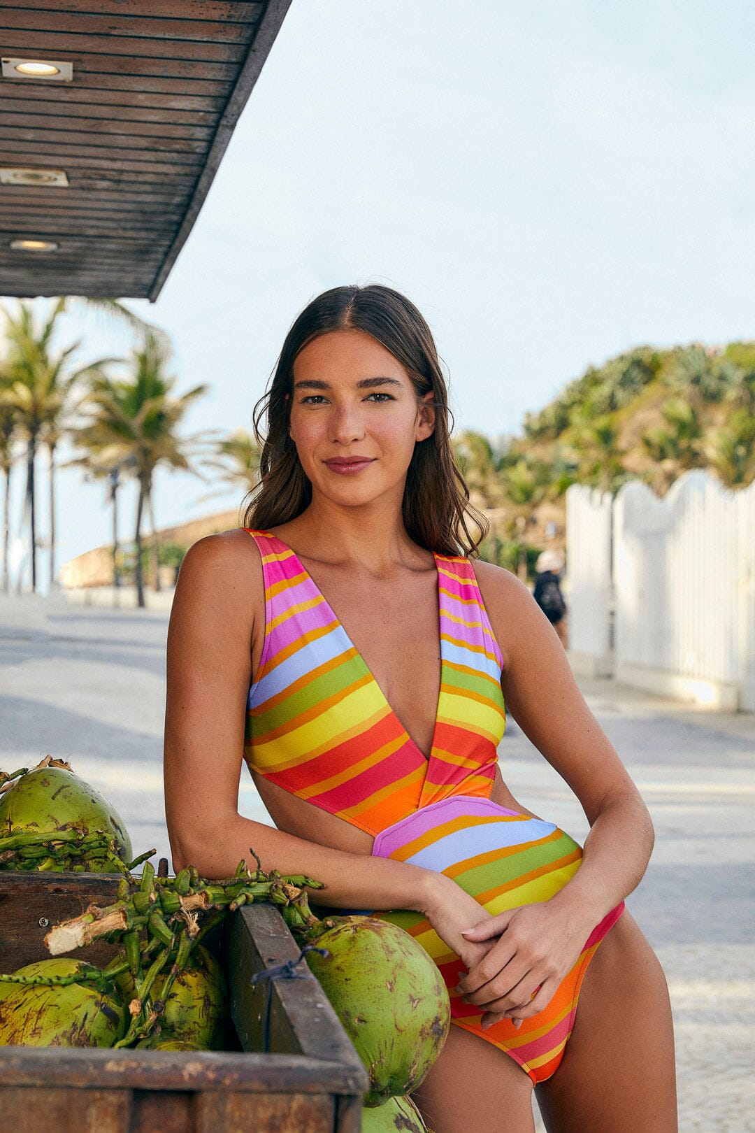 Farm Rio Shiny Stripes One Piece Swimsuit